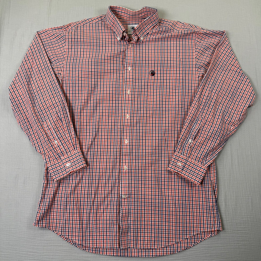 Southern Proper Mens Large Gingham Button Down Shirt Orange Blue 100% Cotton - Picture 2 of 6